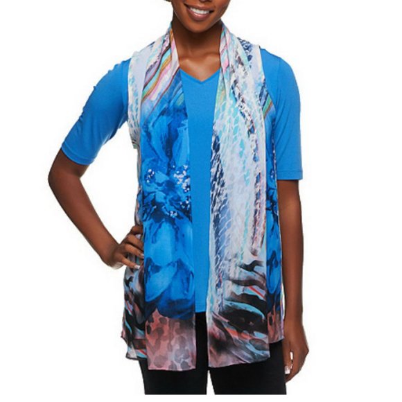 Susan Graver Tops - NEW Susan Graver blue sheer chiffon vest/scarf